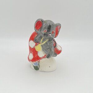 Vintage 70s MCM Mouse & Mushroom Hand Painted Ceramic Decor Anthropomorphic Boho